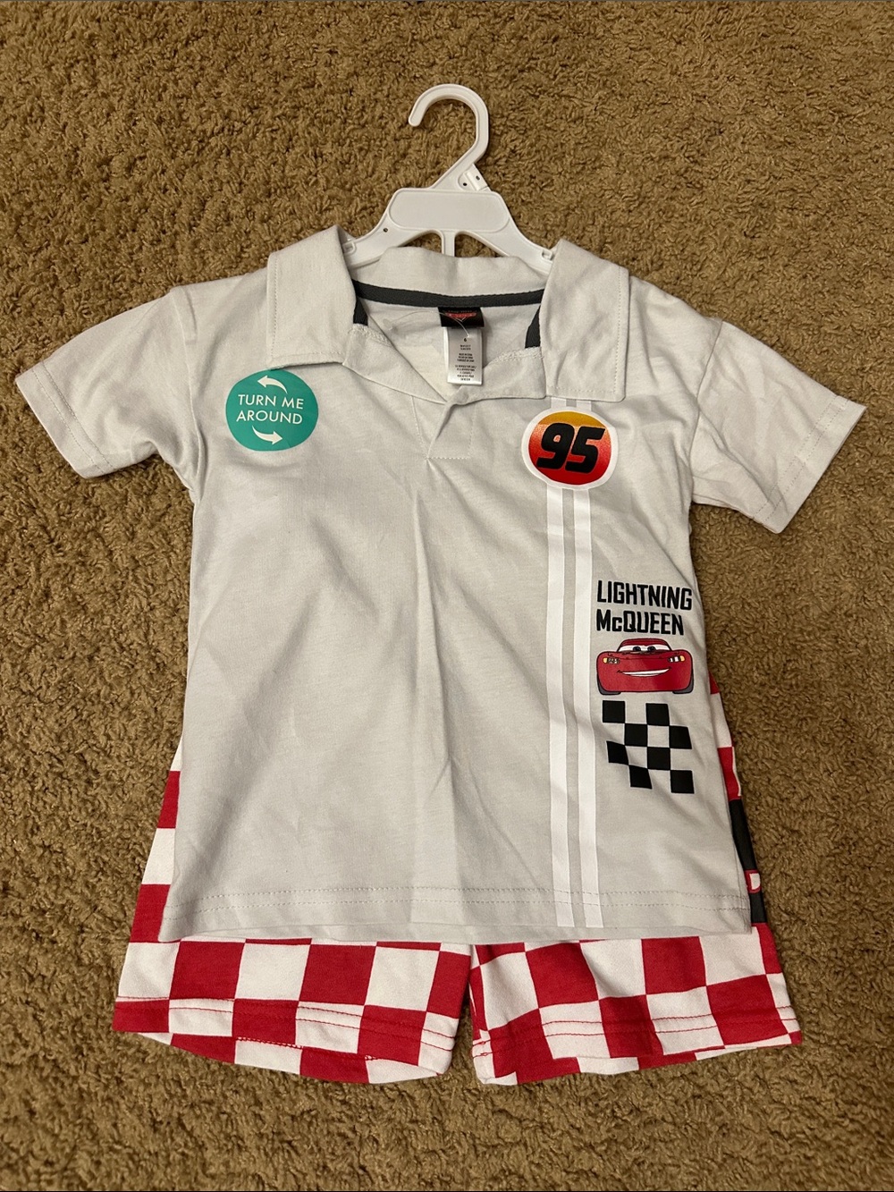 Disney White & Red Lightning McQueen Polo Top for Kids
